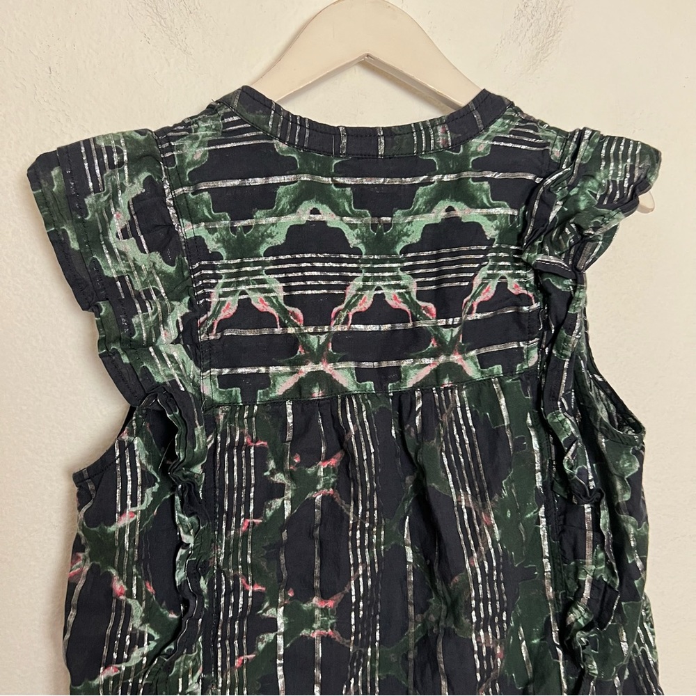Anthropologie Pilcro Ruffled Button Front Sleeveless Blouse Black Print Top M - Picture 11 of 12
